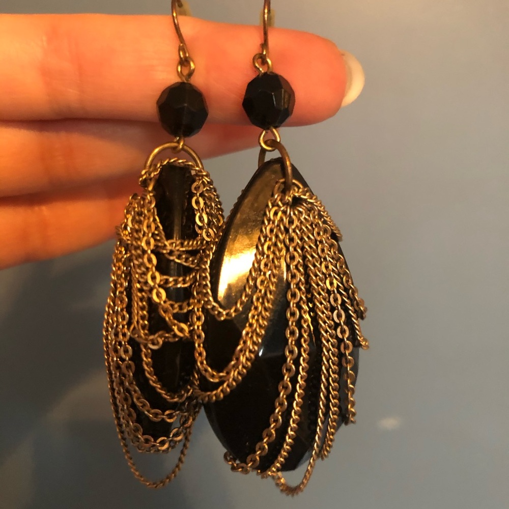 Drop gemstone earrings with chains